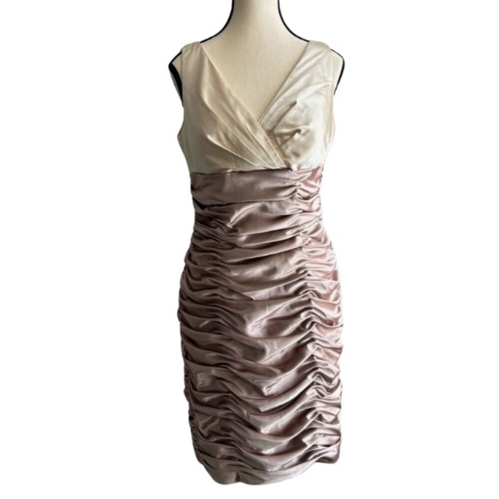 CHAMPAGNE AND CREAM COLORS CACHET RUCHED DRESS, SZ. 10